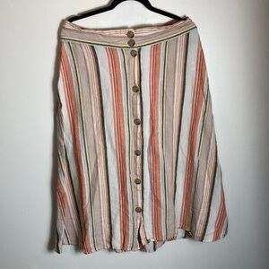 Linen blend button down midi striped skirt XL